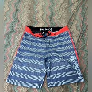 Hurley swim shorts SIZE 36 Surf Board Shorts Swim Trunks STRIPE BLUE WHITE